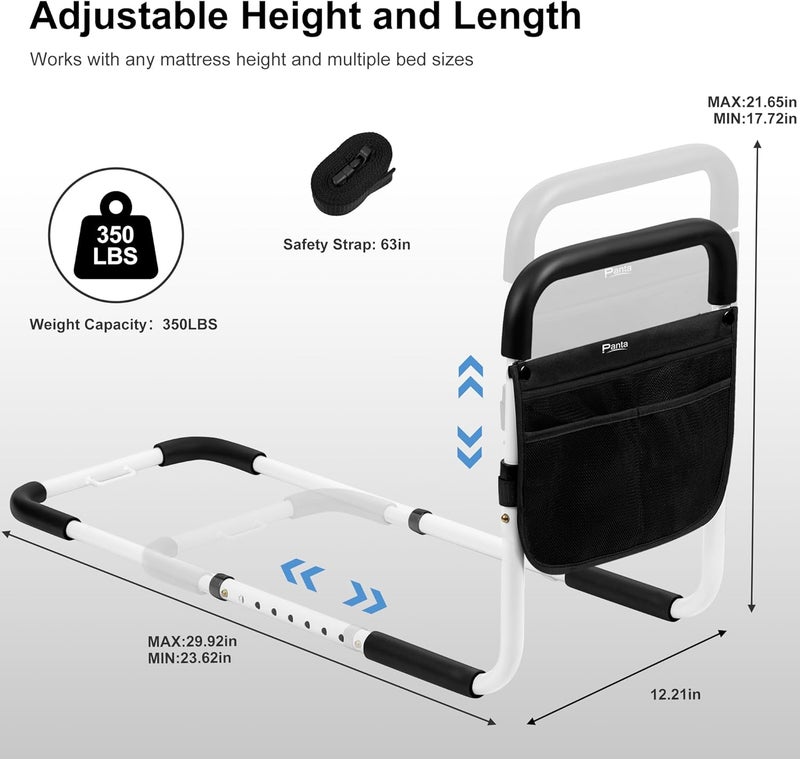 Panta Bed Rails for Elderly Adults, Adjustable Bed Assist Bar for Seniors, Medical Bed Safety Rail with Storage Bag and Fixing Strap, Portable Bed Cane Fit King, Queen, Full, Twin, Medium, Black - Image 2